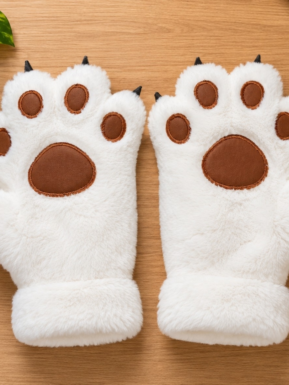 Plush White Paw-Shaped Gloves with Brown Paw Pads